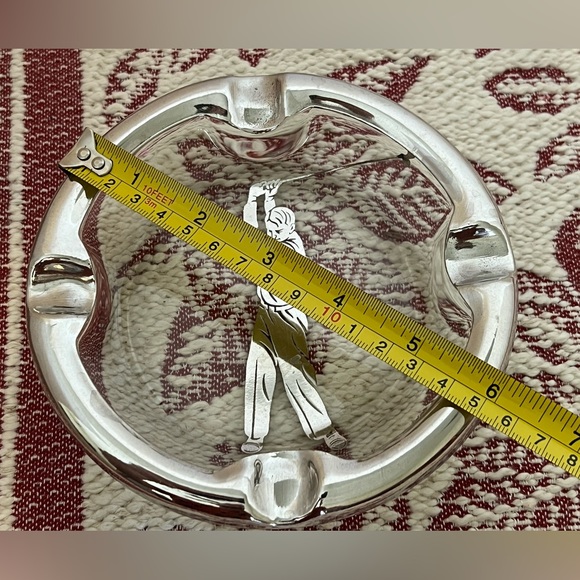 Art Deco Glass Ashtray with Sterling Overlay of a Golfer Swinging a Club - Picture 5 of 7